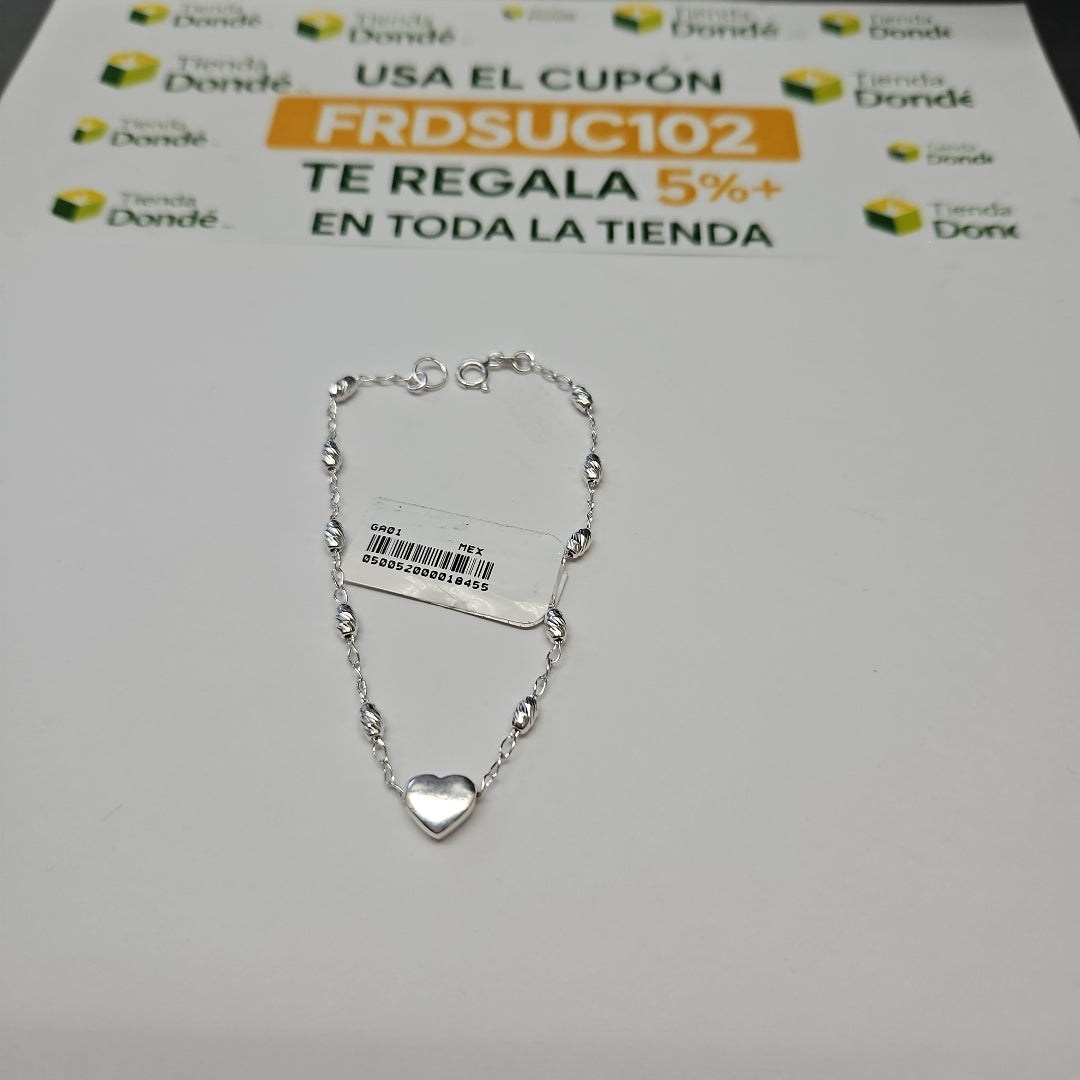 PULSERA TEJIDO CORAZON PLATA .925 18 CM 3.3 GR (NUEVO)