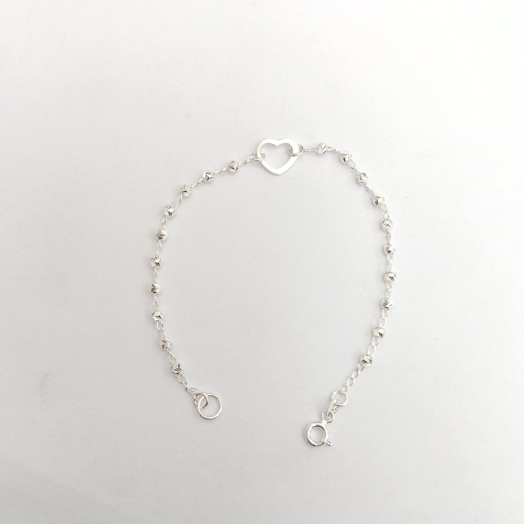 PULSERA TEJIDO CORAZON PLATA .925 18 CM 2 GR (NUEVO)