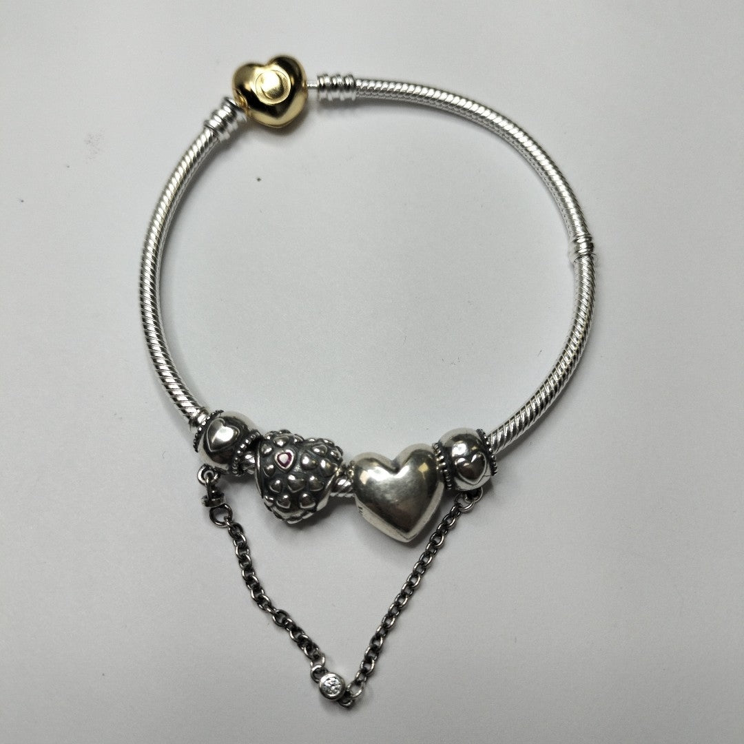 PULSERA TEJIDO ARTICULADA CON CHARMS PLATA .925 21 CM 23.6 GR (NUEVO)