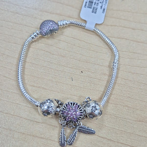 PULSERA TEJIDO ARTICULADA CON CHARMS PLATA .925 18 CM 19.9 GR (NUEVO)