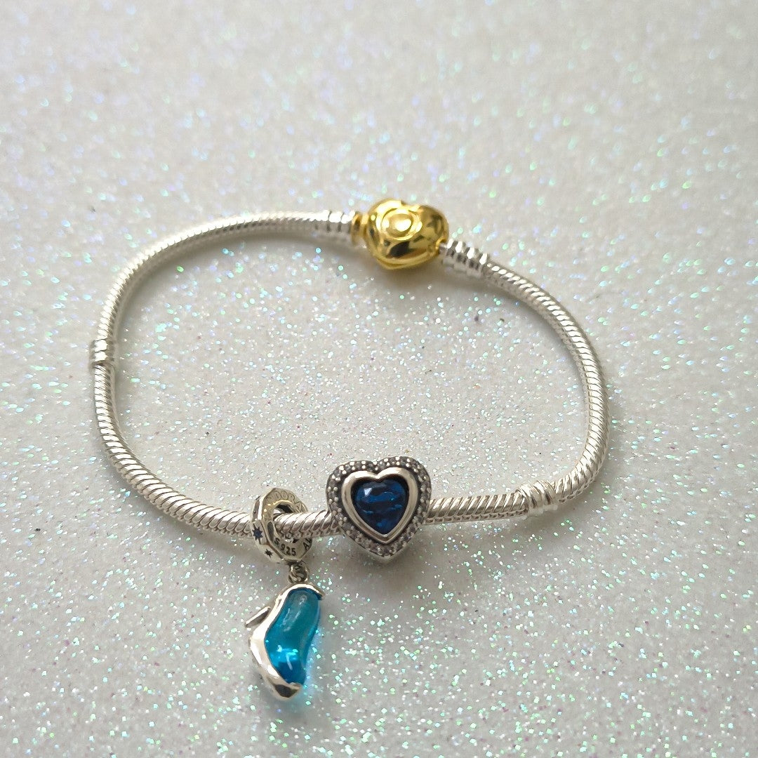 PULSERA TEJIDO ARTICULADA CON CHARMS PLATA .925 18 CM 17.1 GR (NUEVO)