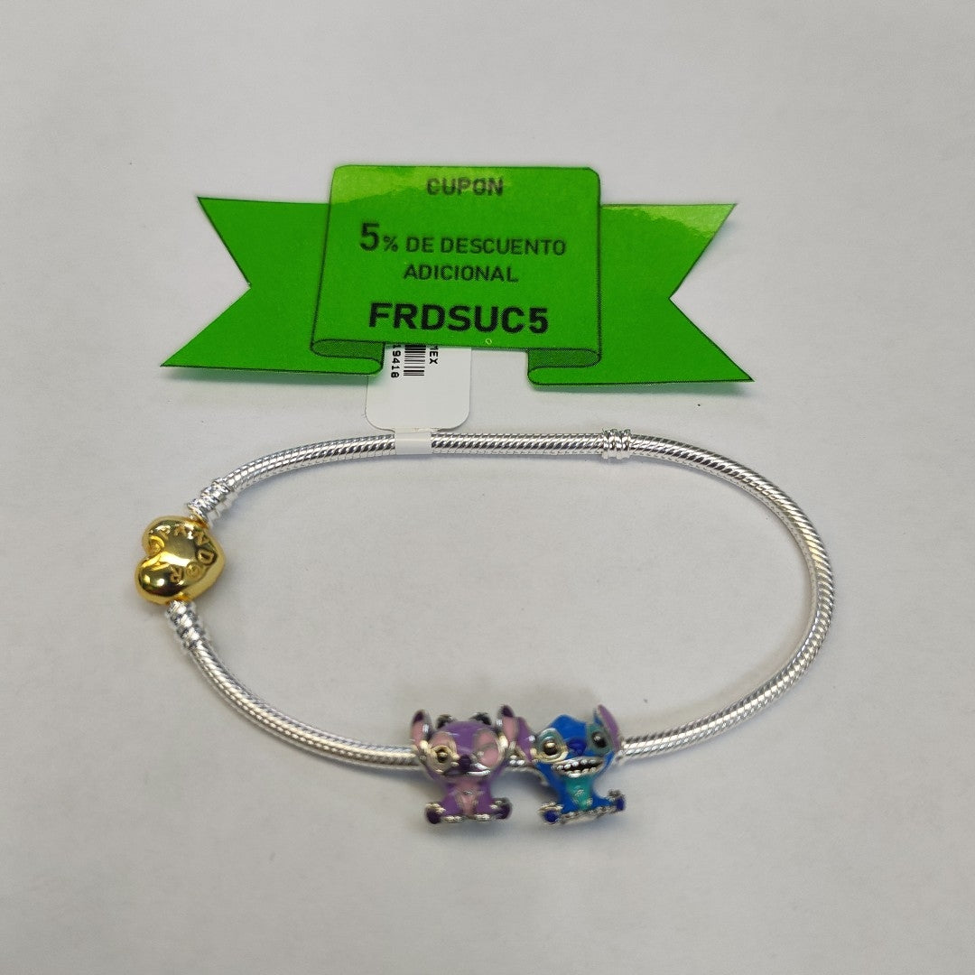 PULSERA TEJIDO ARTICULADA CON CHARMS PLATA .925 21 CM 20.9 GR (NUEVO)