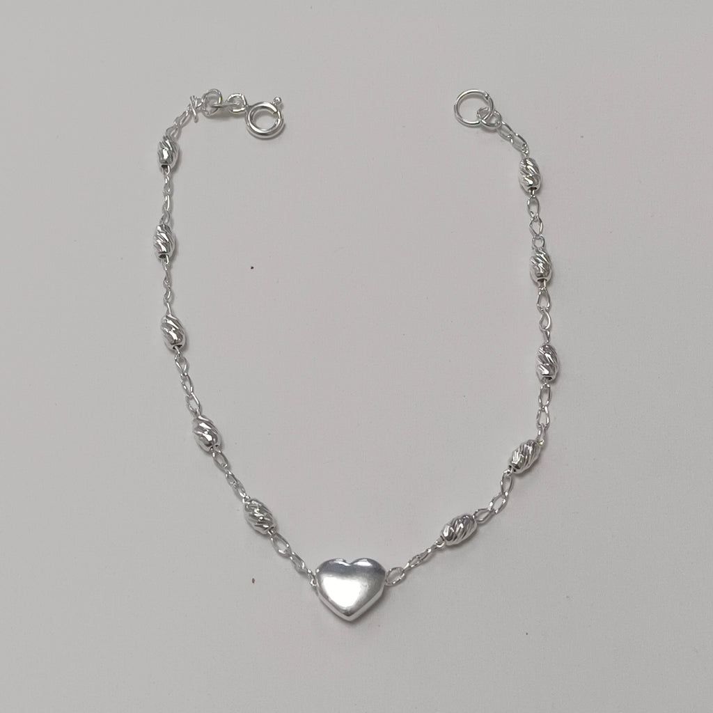 PULSERA TEJIDO CORAZON PLATA .925 18 CM 3.3 GR (NUEVO)