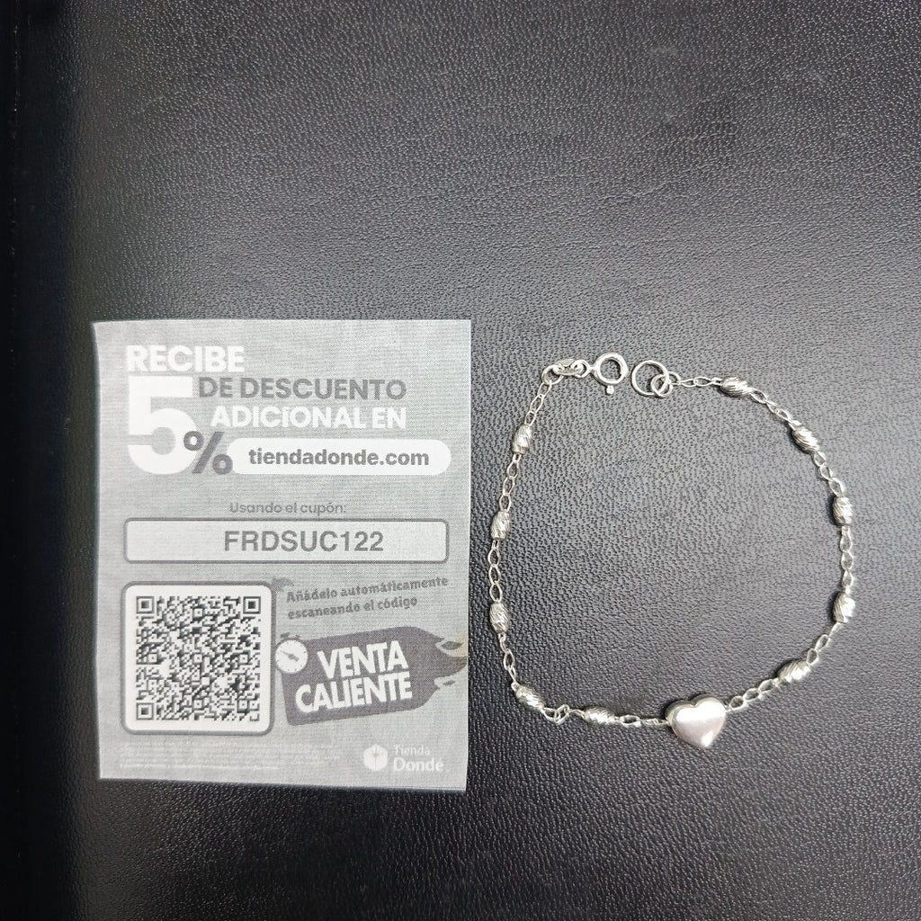 PULSERA TEJIDO CORAZON PLATA .925 18 CM 3.3 GR (NUEVO)