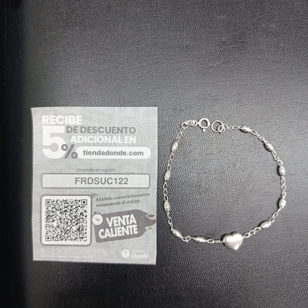 PULSERA TEJIDO CORAZON PLATA .925 18 CM 3.3 GR (NUEVO)