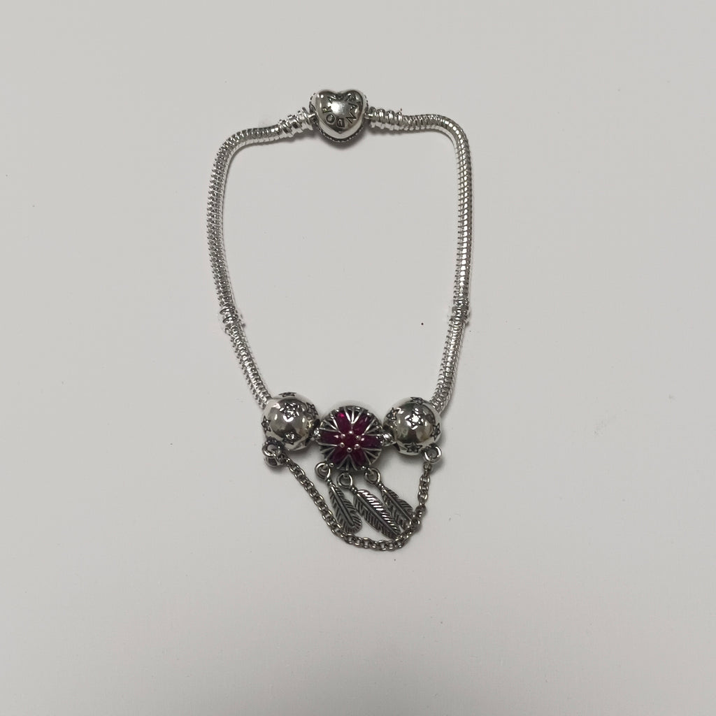 PULSERA TEJIDO ARTICULADA CON CHARMS PLATA .925 21 CM 20.7 GR (NUEVO)