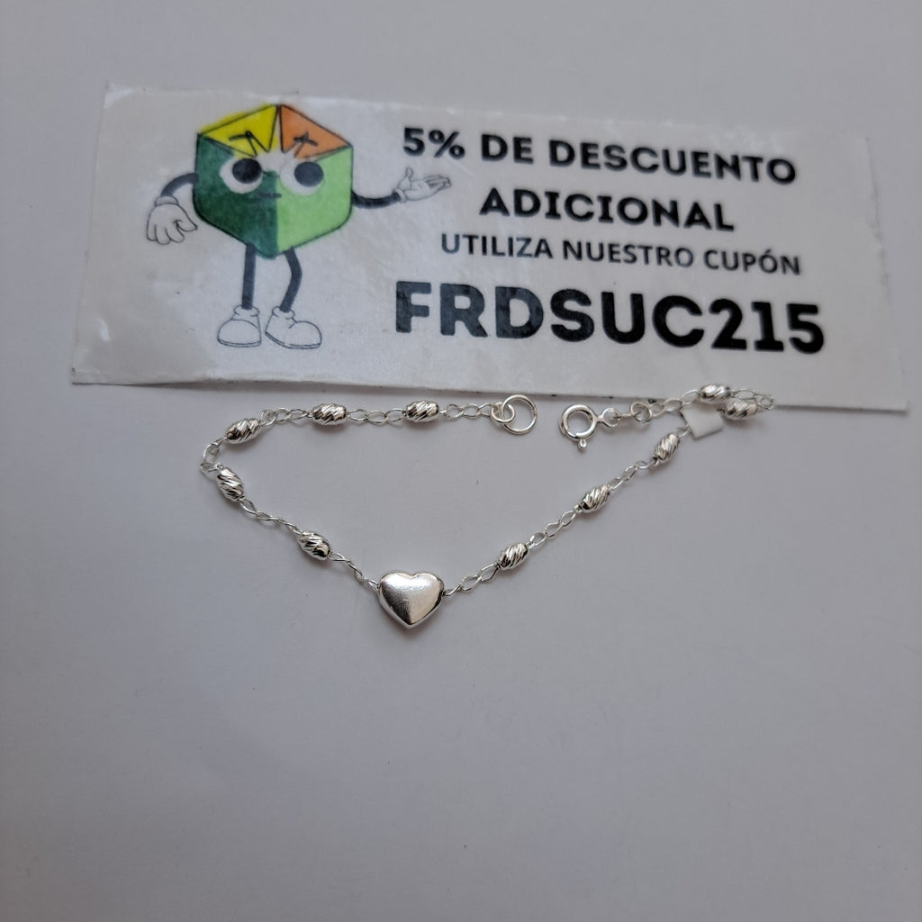 PULSERA TEJIDO CORAZON PLATA .925 18 CM 3.4 GR (NUEVO)