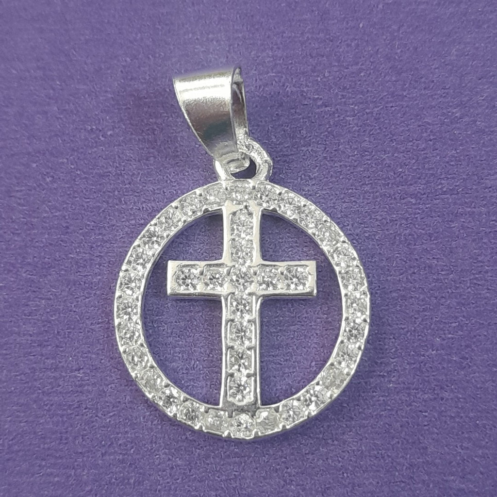 DIJE CRUZ C/CIRCONIAS PLATA .925 2.4 GR (NUEVO)