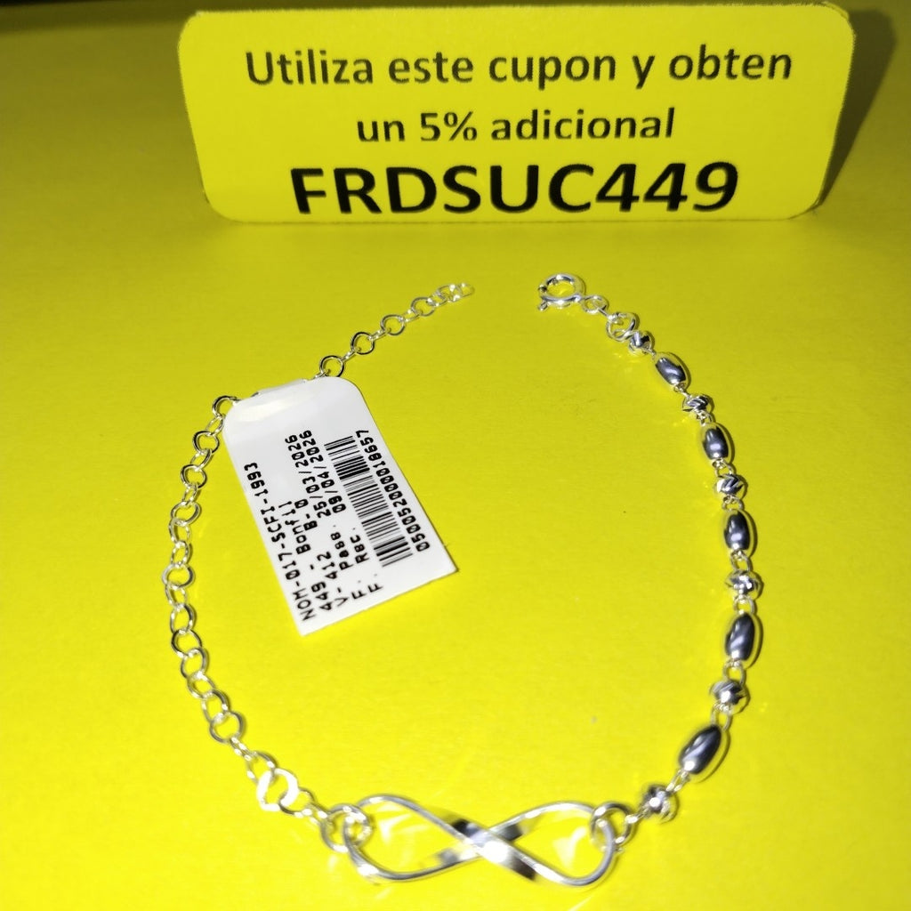 PULSERA TEJIDO INFINITO PLATA .925 18 CM 2.3 GR (NUEVO)