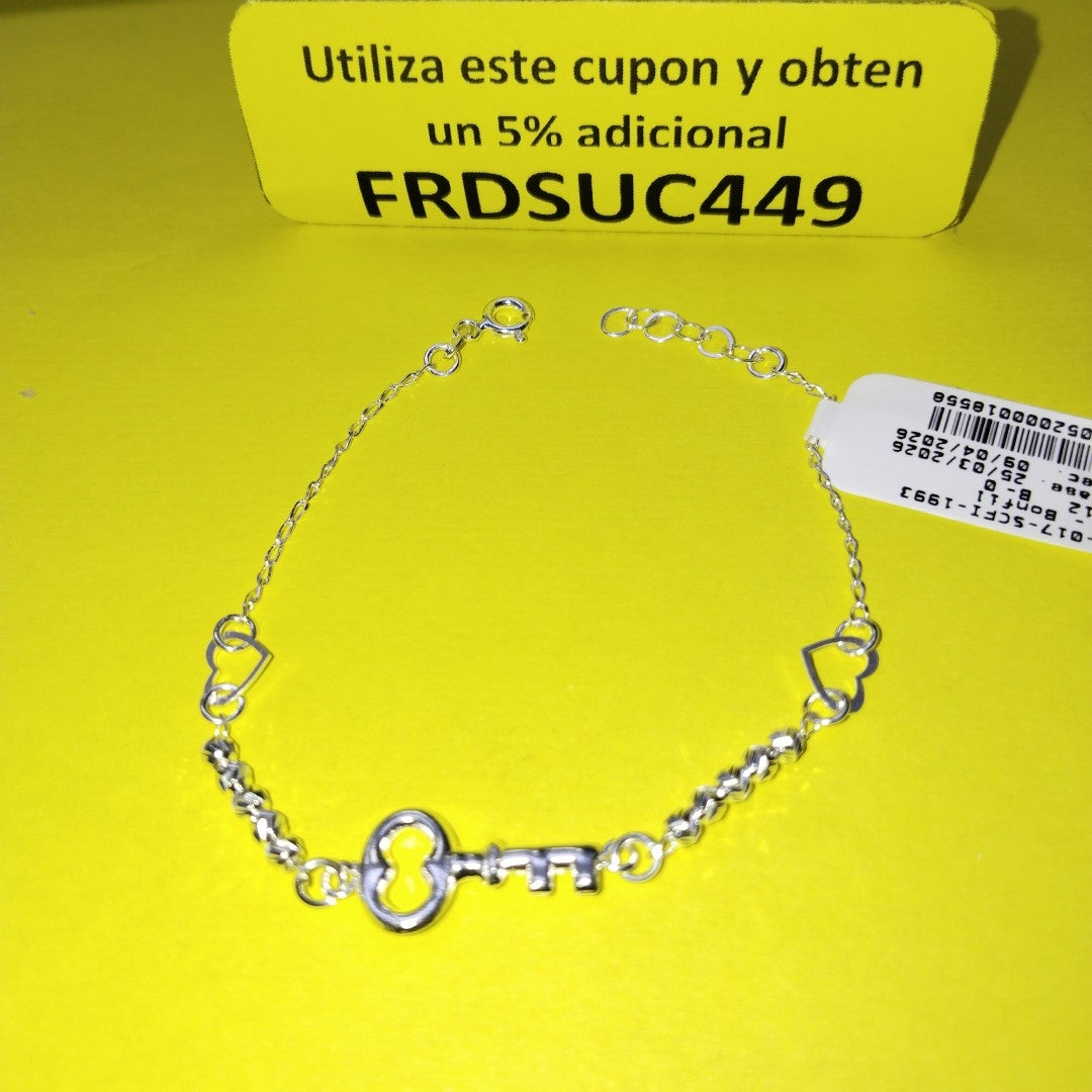 PULSERA TEJIDO LLAVE PLATA .925 18 CM 2.3 GR (NUEVO)