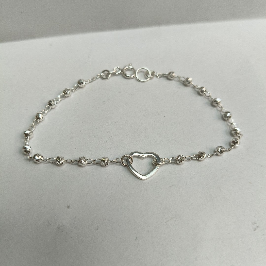 PULSERA TEJIDO CORAZON PLATA .925 18 CM 1.9 GR (NUEVO)
