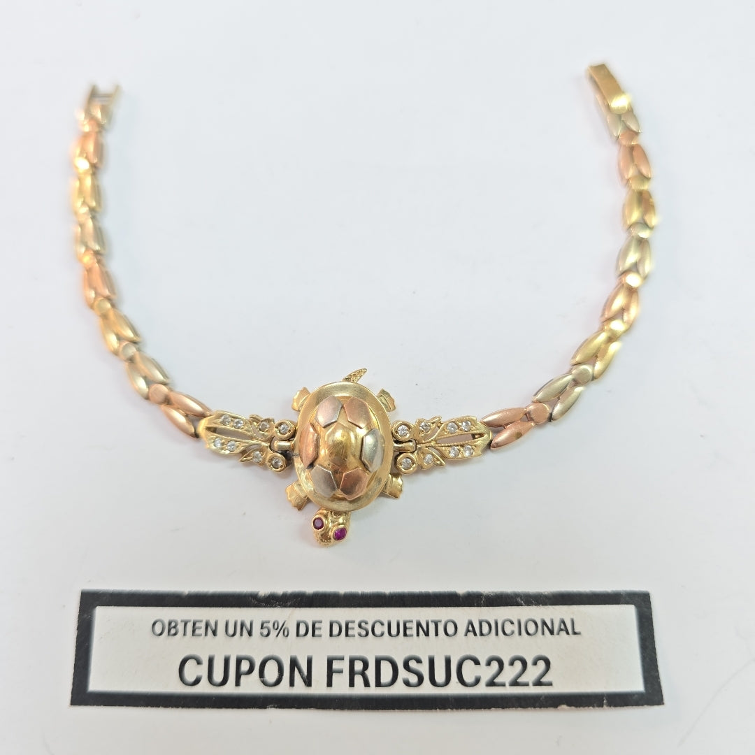 K1 13,00 GRMS 14 K ESPECIFICACIONES COMPLEMENTARIAS PULSERA TONOS CON TORTUGA (SEMINUEVO)