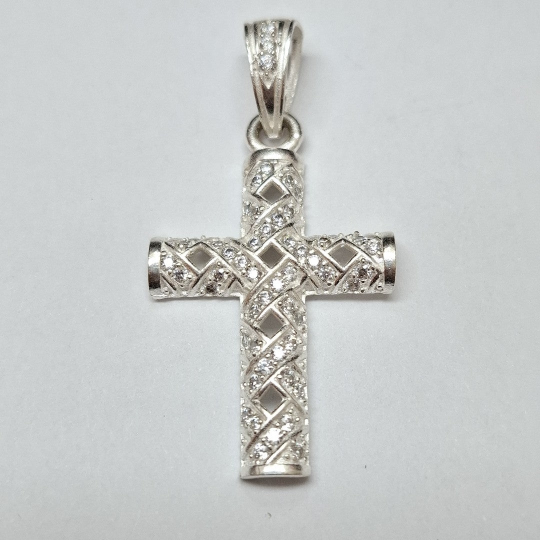 DIJE CRUZ C/CIRCONIAS PLATA .925 7.7 GR (NUEVO)