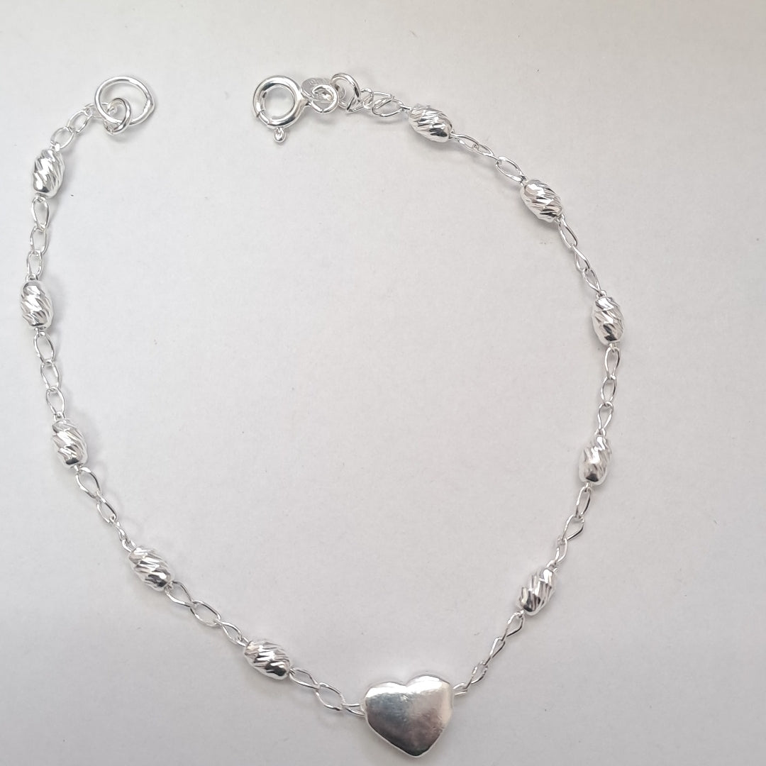 PULSERA TEJIDO CORAZON PLATA .925 18 CM 3.2 GR (NUEVO)