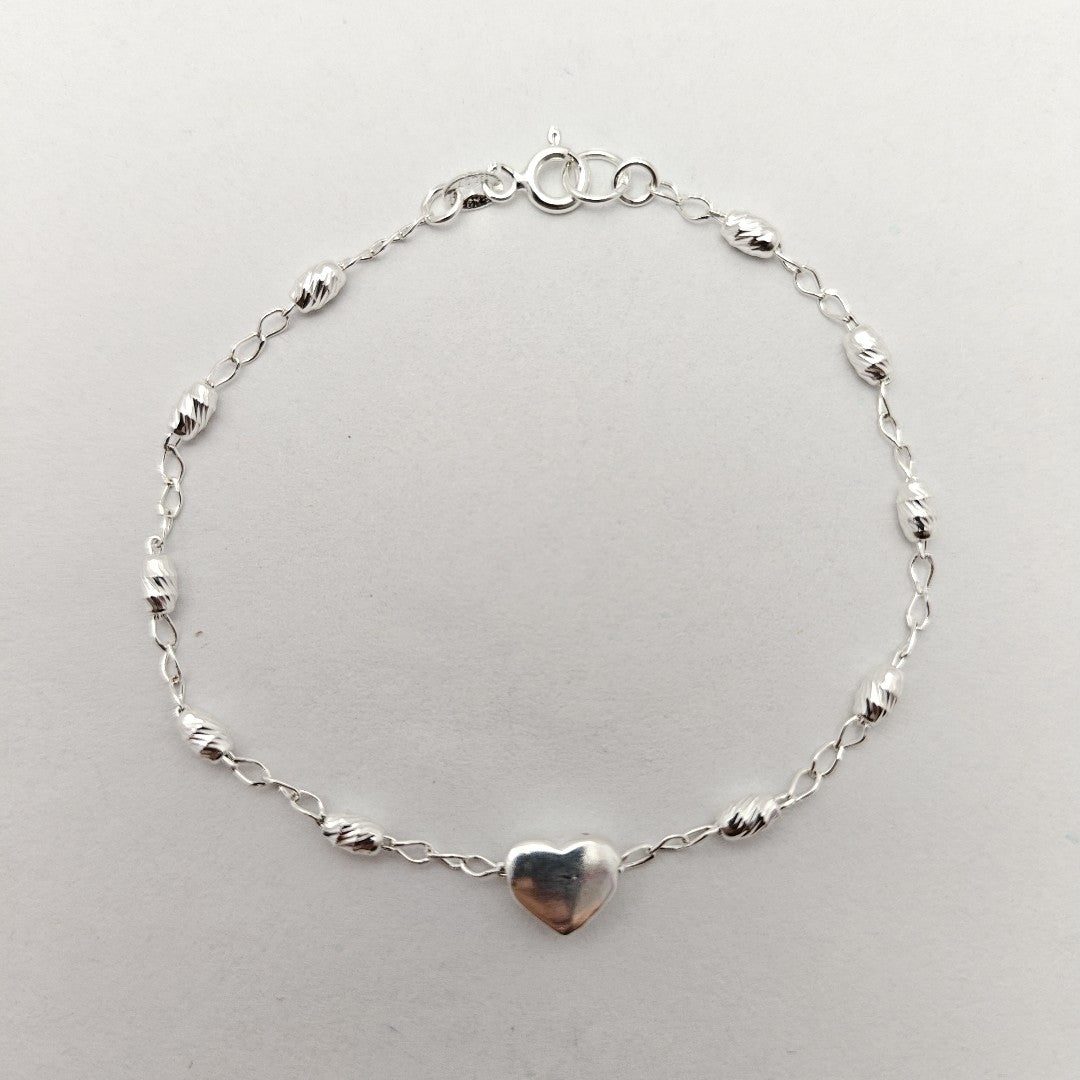PULSERA TEJIDO CORAZON PLATA .925 18 CM 3.3 GR (NUEVO)