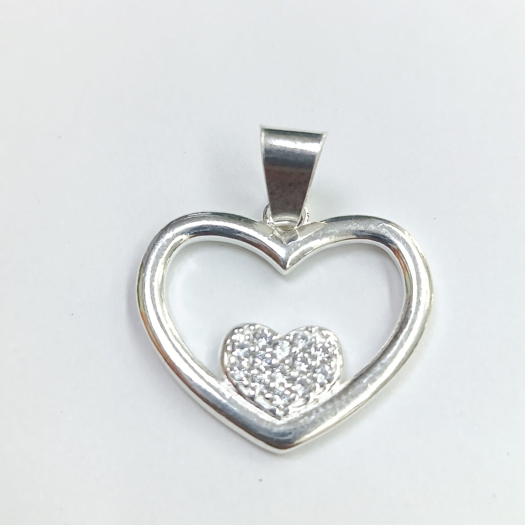 DIJE CORAZON C/CIRCONIAS PLATA .925 2.5 GR (NUEVO)