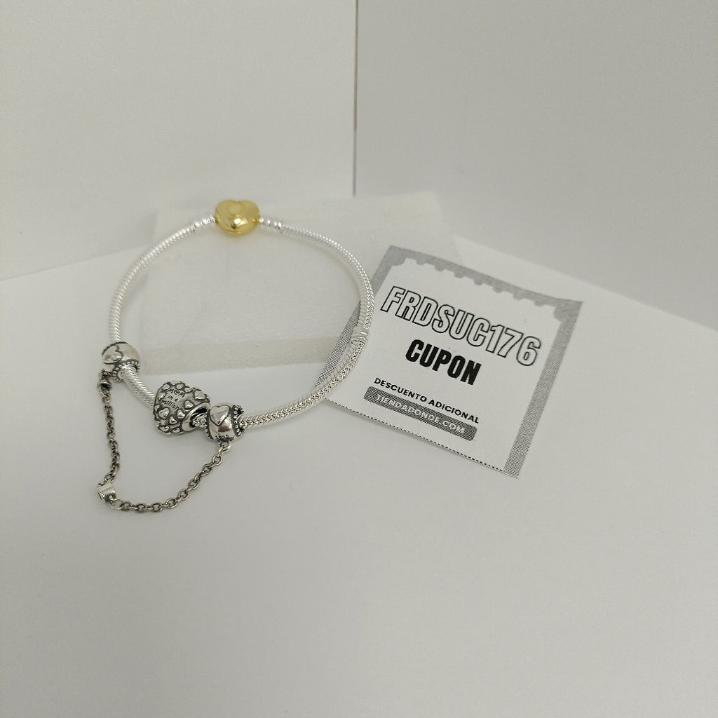 PULSERA TEJIDO ARTICULADA CON CHARMS PLATA .925 18 CM 20.8 GR (NUEVO)