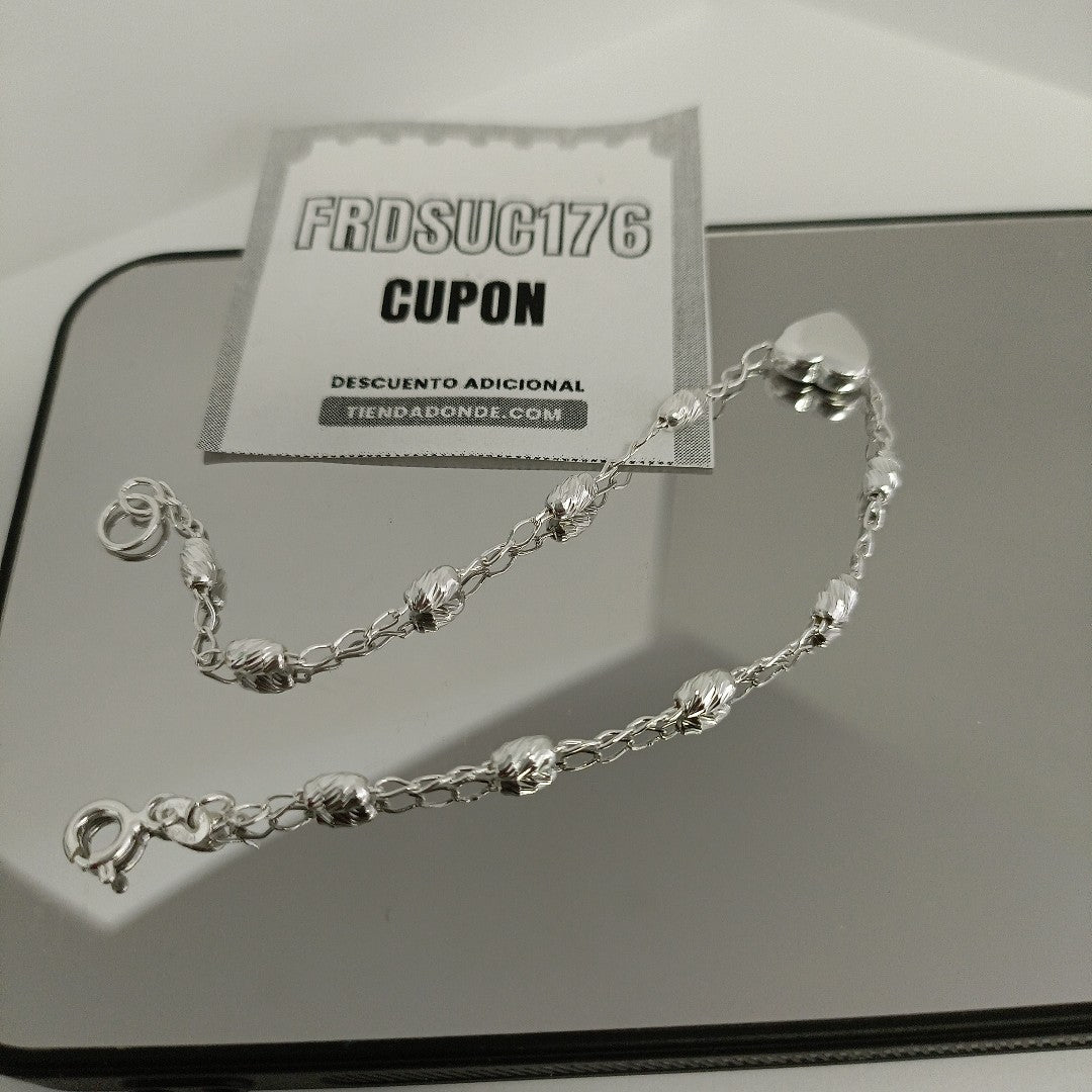 PULSERA TEJIDO CORAZON PLATA .925 18 CM 3.3 GR (NUEVO)