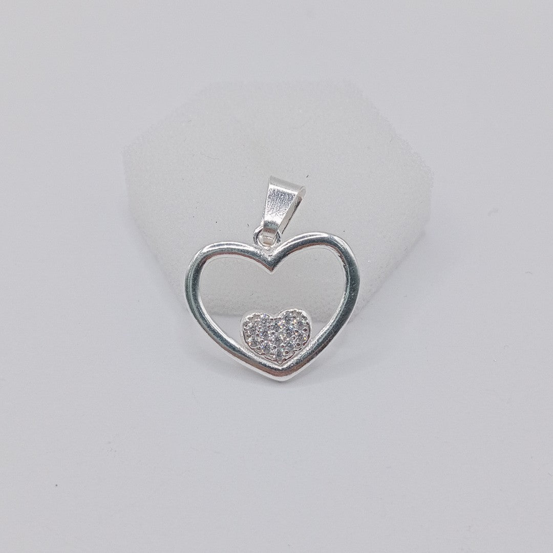 DIJE CORAZON C/CIRCONIAS PLATA .925 2.5 GR (NUEVO)