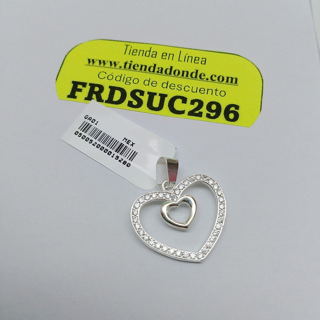 DIJE CORAZON C/CIRCONIAS PLATA .925 2.7 GR (NUEVO)