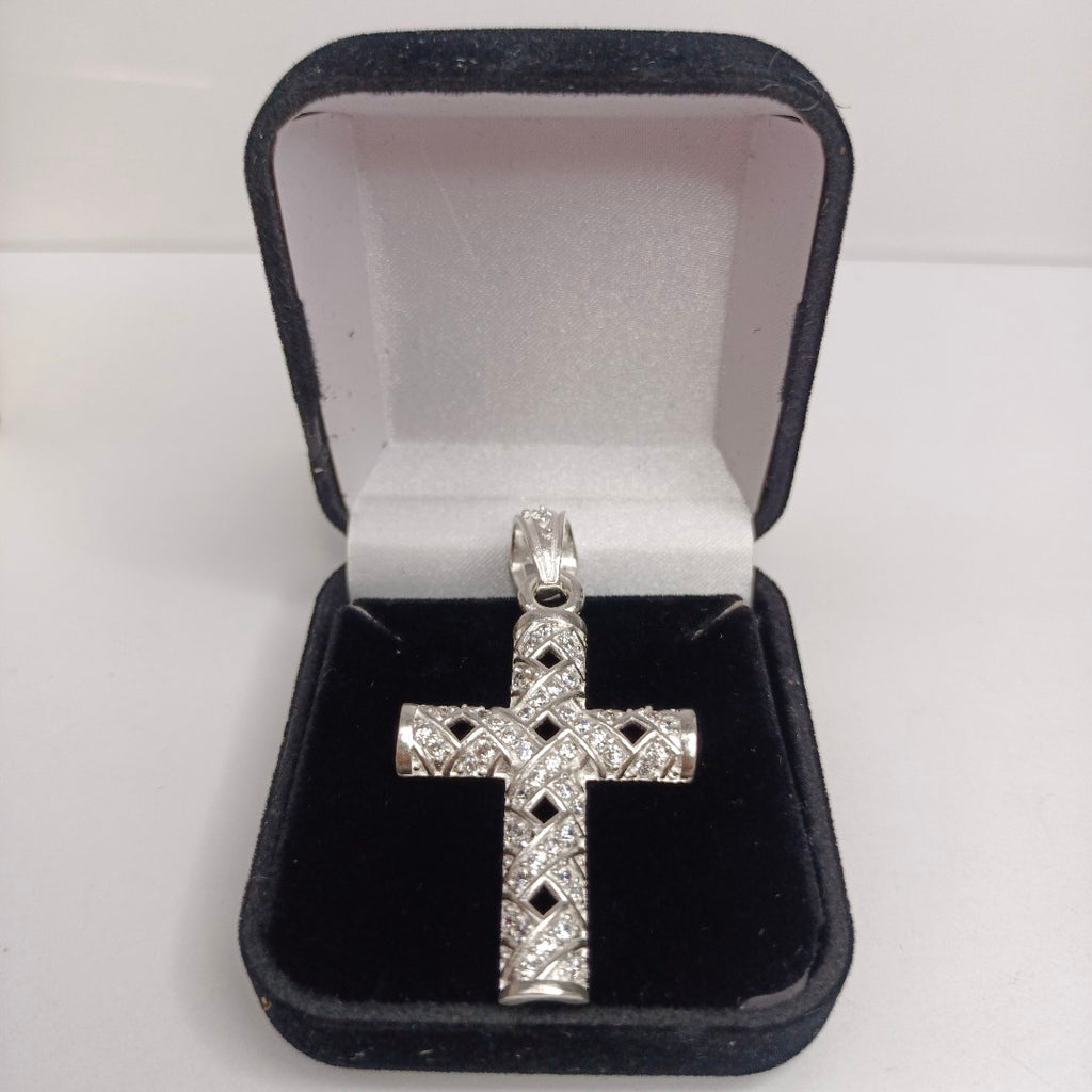 DIJE CRUZ C/CIRCONIAS PLATA .925 7.8 GR (NUEVO)