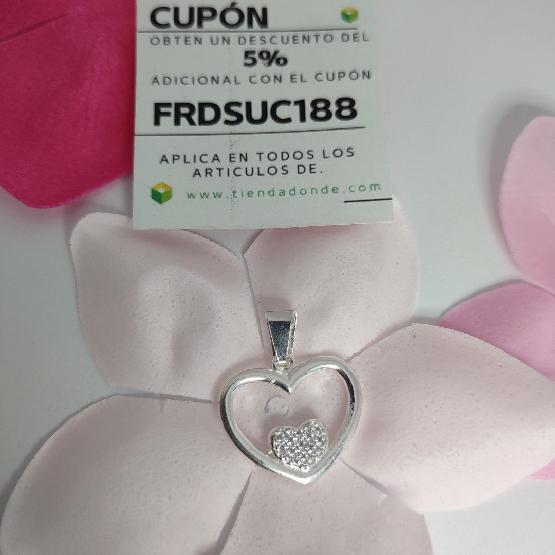 DIJE CORAZON C/CIRCONIAS PLATA .925 2.5 GR (NUEVO)