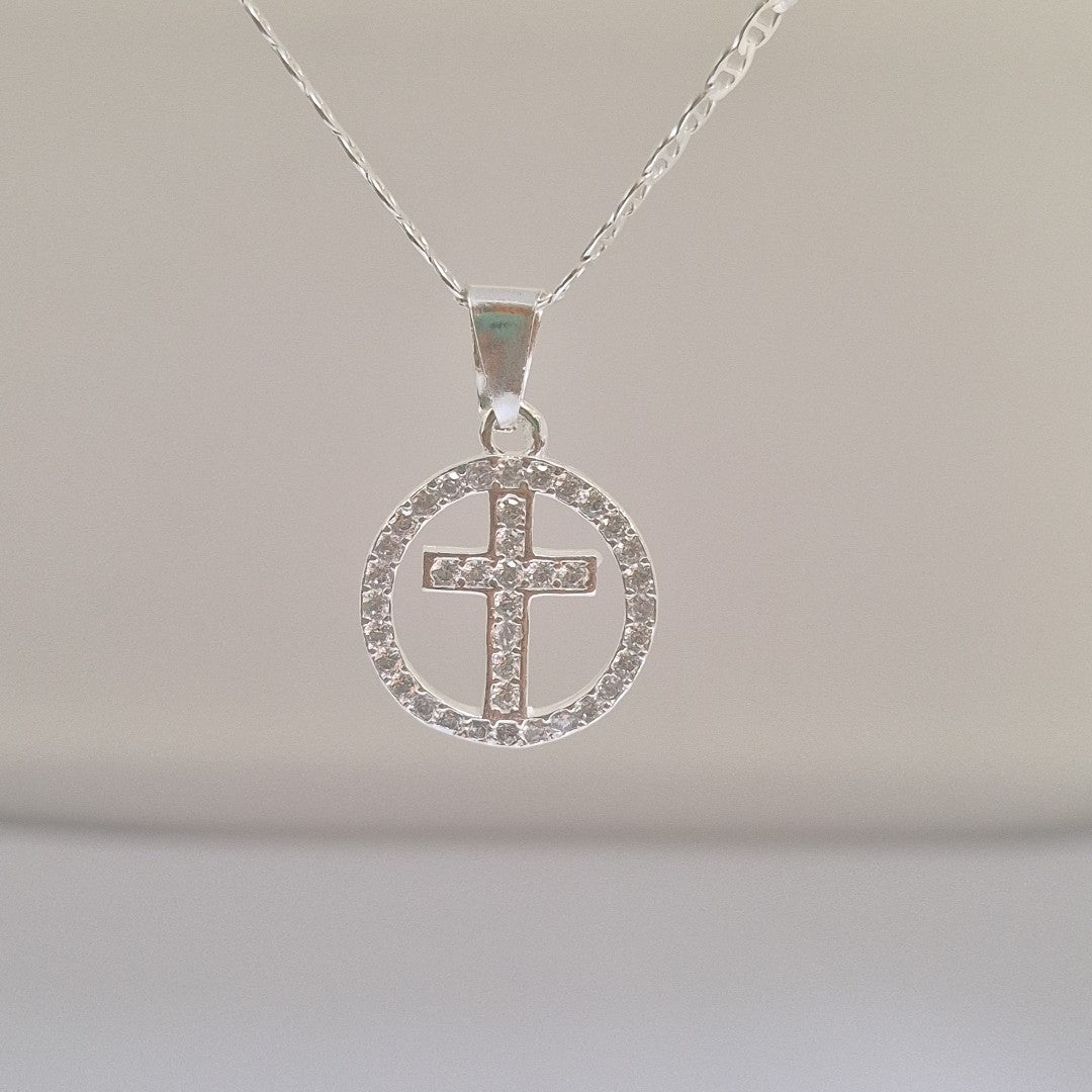 DIJE CRUZ C/CIRCONIAS PLATA .925 2.4 GR (NUEVO)