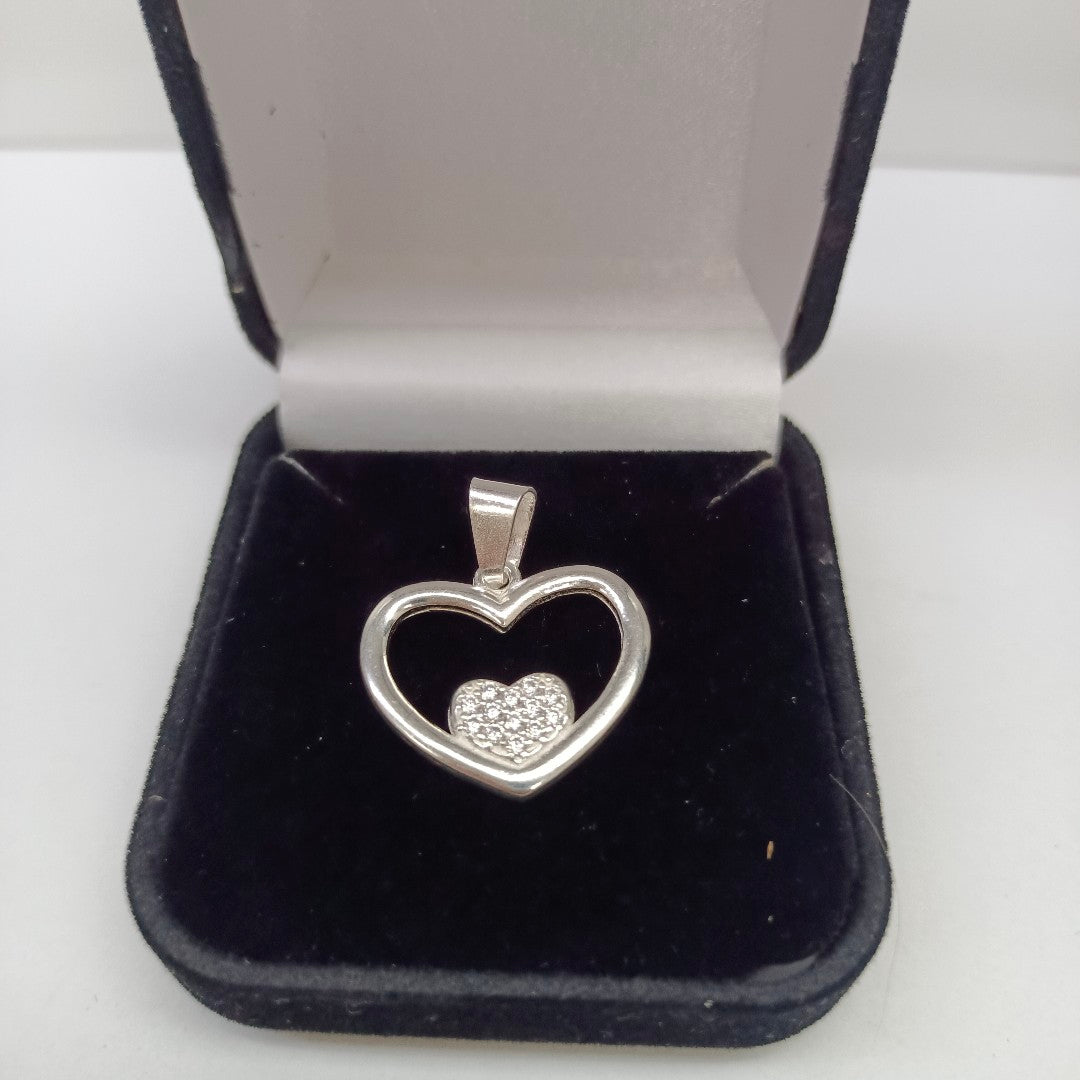 DIJE CORAZON C/CIRCONIAS PLATA .925 2.5 GR (NUEVO)