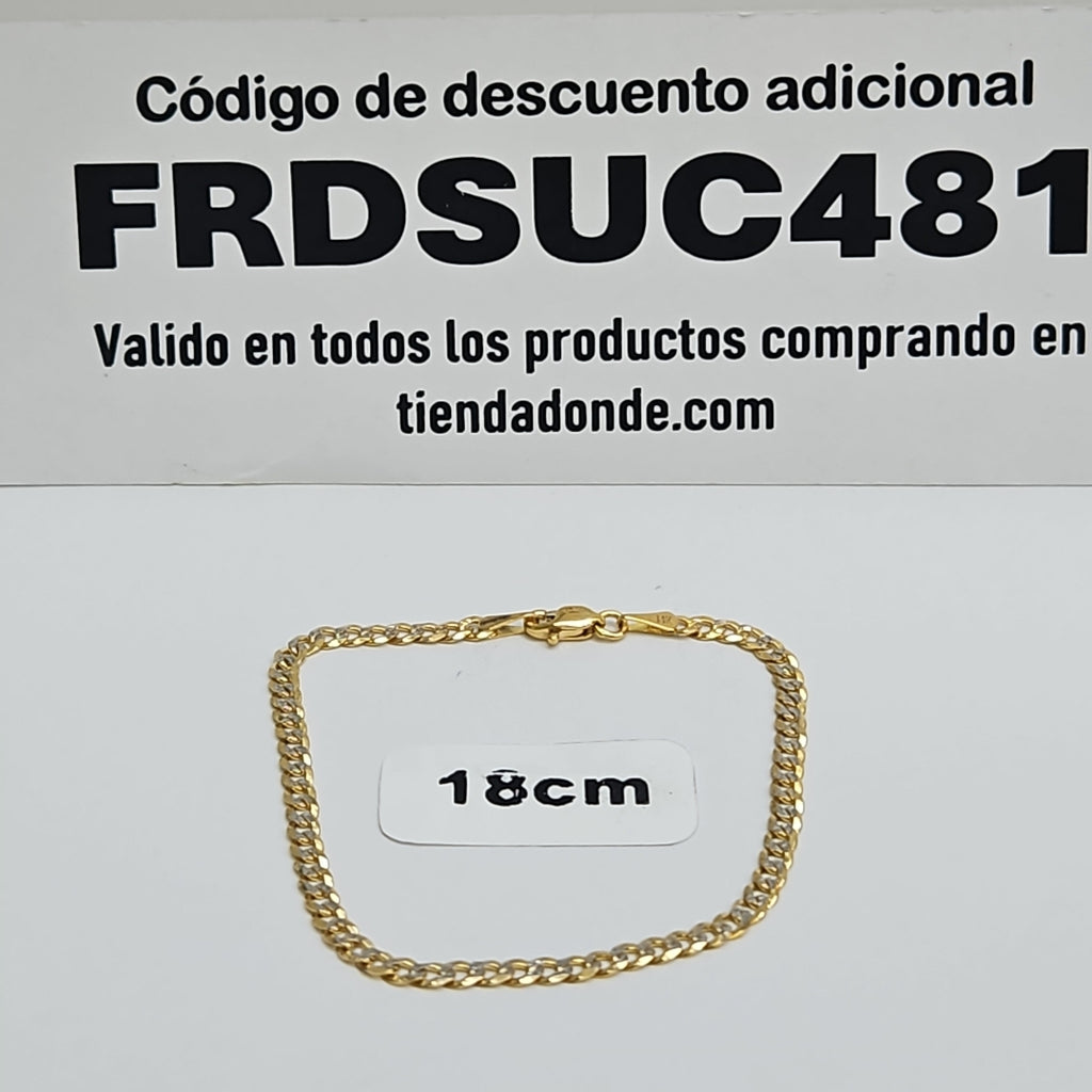 PULSERAS TEJIDO BARBADA DIAMANTADA ORO 14K 18 CM 3.1 GR (NUEVO)