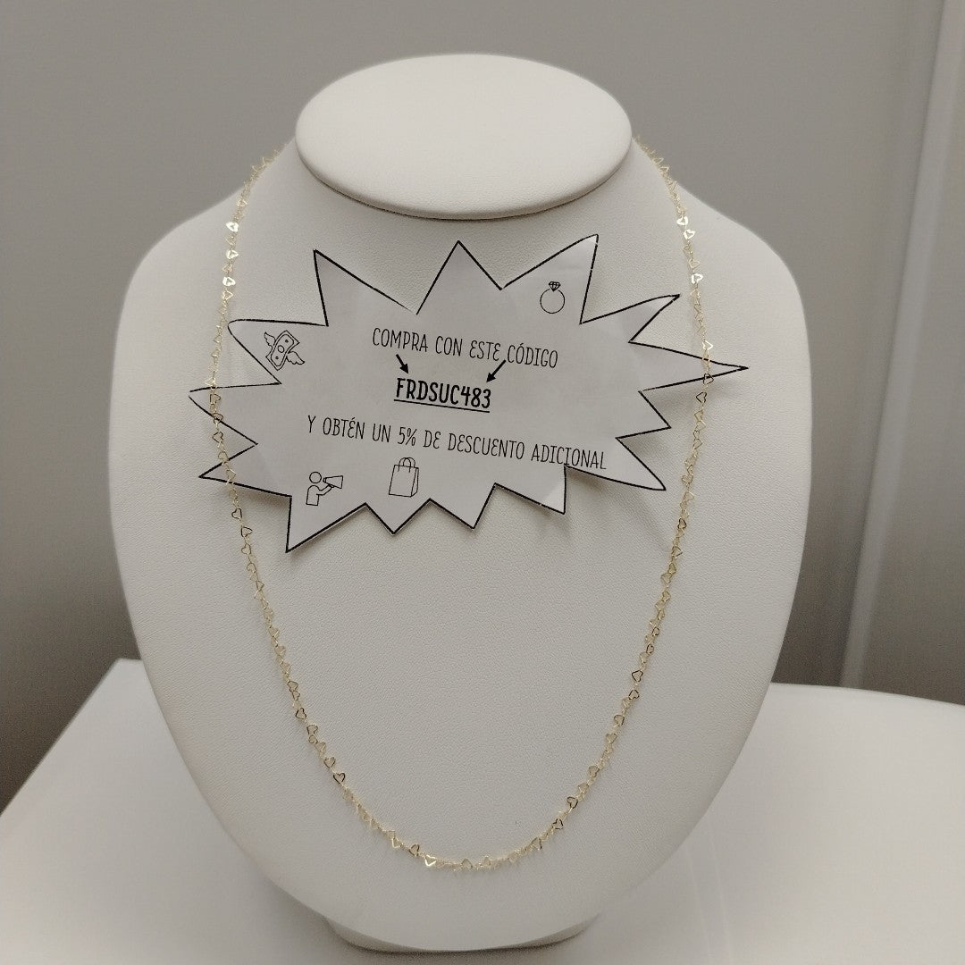 CADENAS TEJIDO CORAZONES ORO 10K 55 CM 1.6 GR (NUEVO)