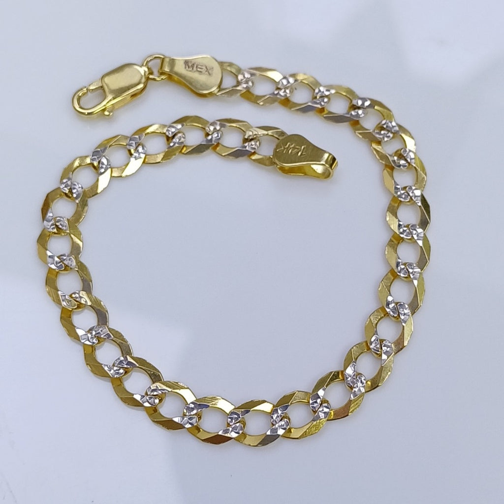PULSERAS TEJIDO BARBADA DIAMANTADA ORO 14K 16 CM 5.5 GR (NUEVO)