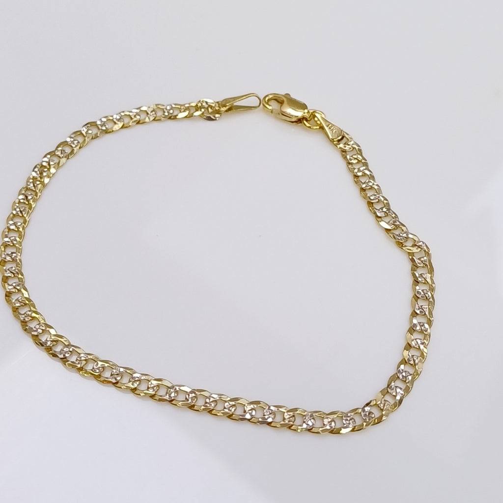 PULSERAS TEJIDO BARBADA DIAMANTADA ORO 14K 18 CM 3.1 GR (NUEVO)