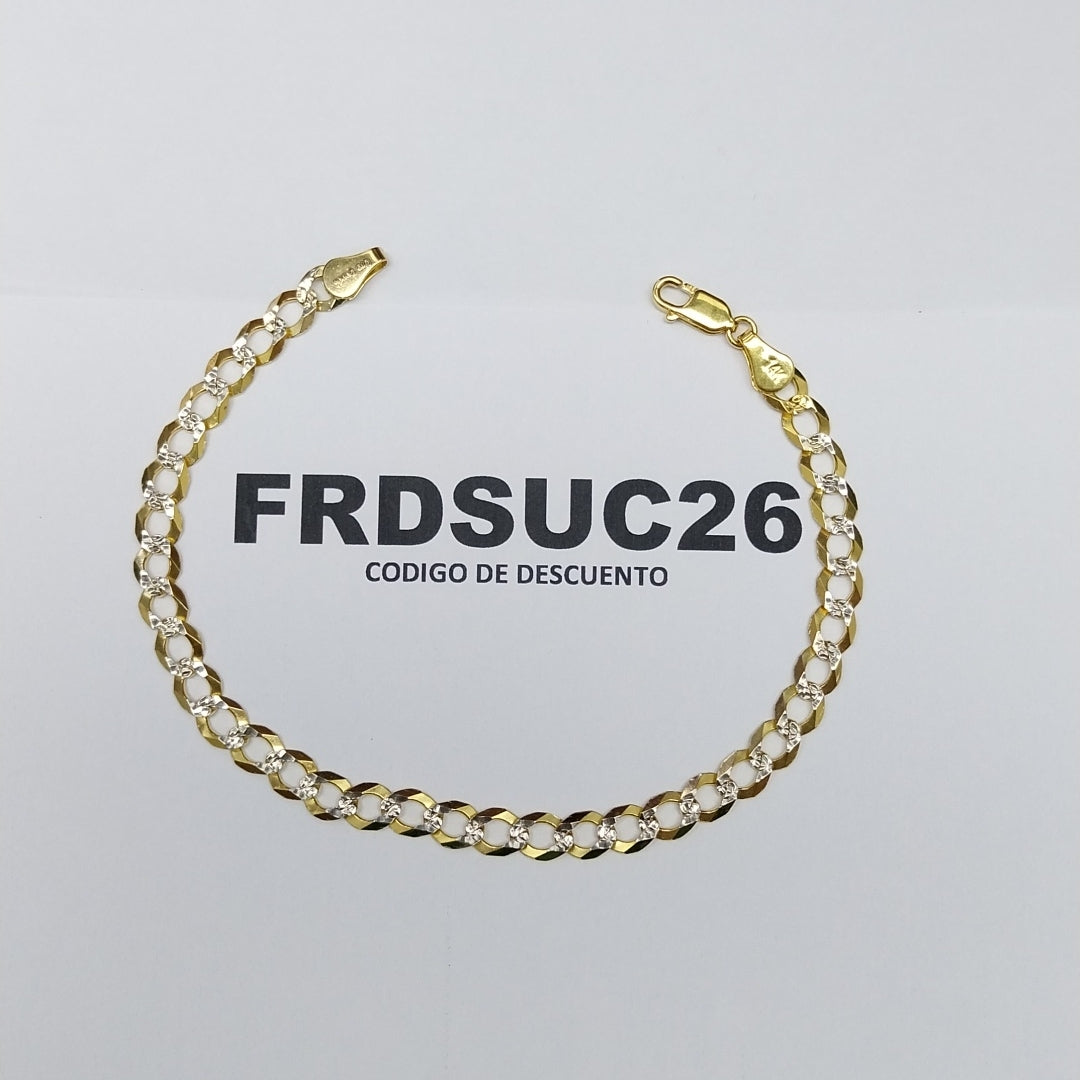 PULSERAS TEJIDO BARBADA DIAMANTADA ORO 14K 21 CM 6.4 GR (NUEVO)