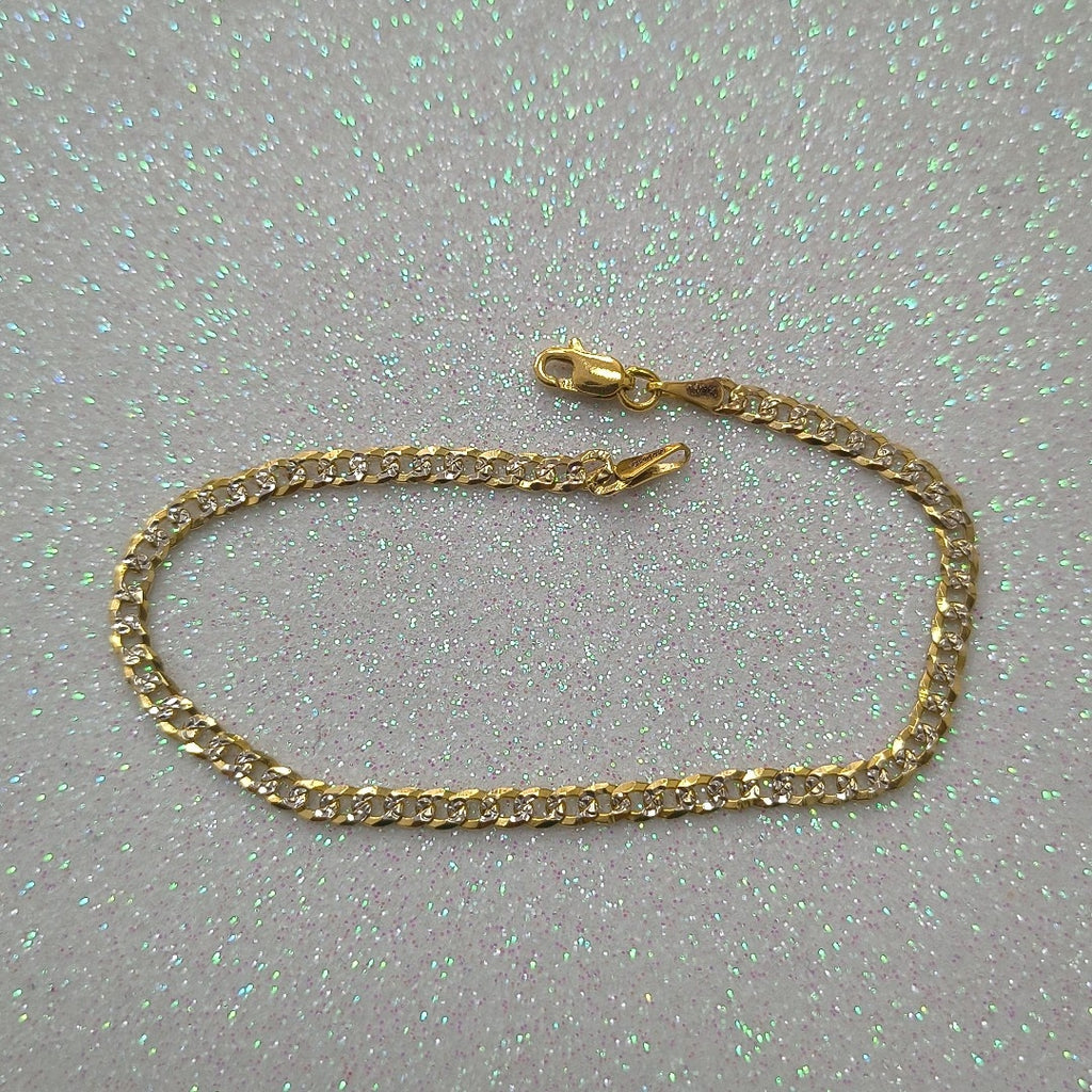 PULSERAS TEJIDO BARBADA DIAMANTADA ORO 14K 18 CM 3.2 GR (NUEVO)