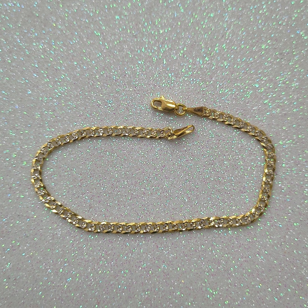 PULSERAS TEJIDO BARBADA DIAMANTADA ORO 14K 18 CM 3.2 GR (NUEVO)