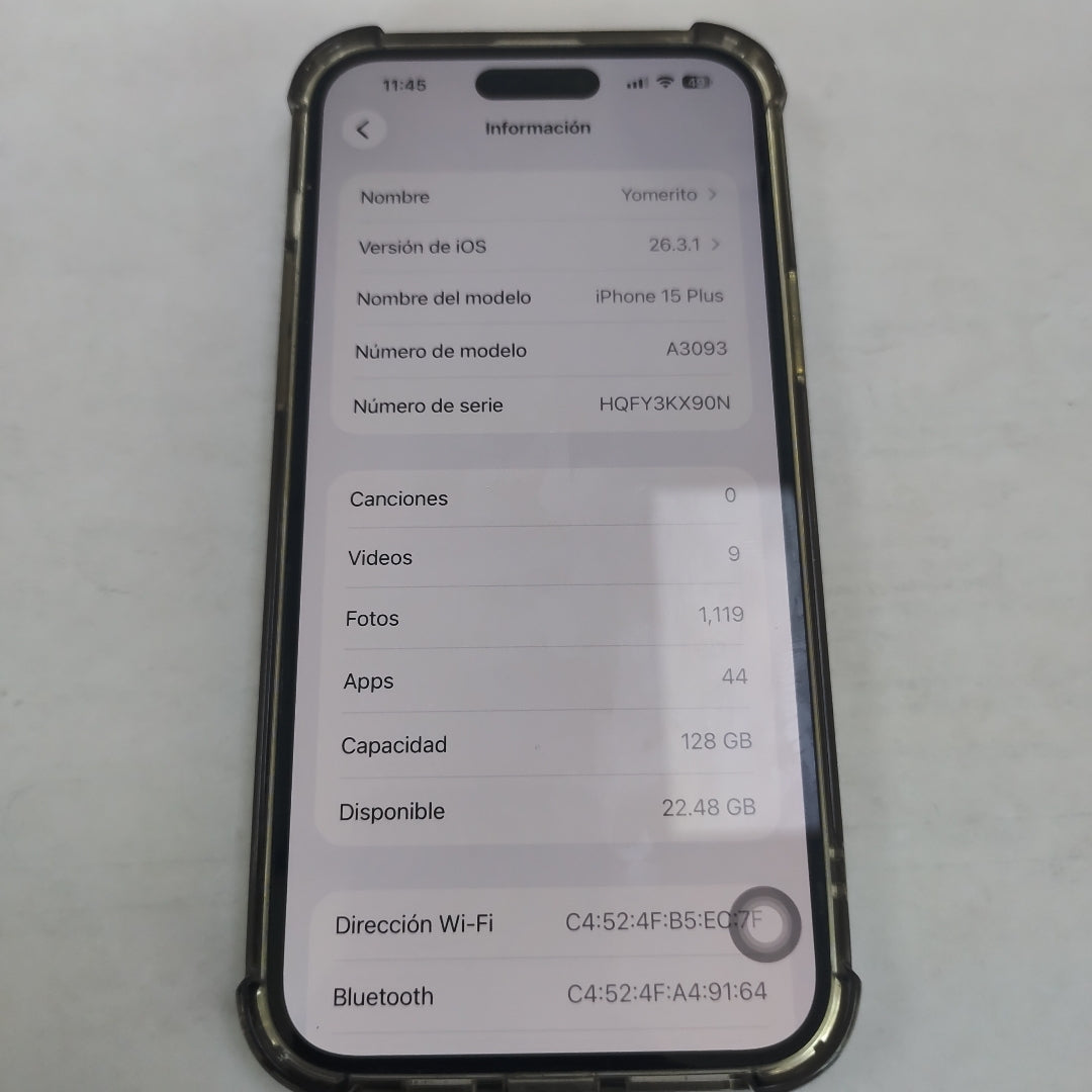 CELULAR APPLE IPHONE 15 PLUS A3093 (2023) 128 GB 6 GB RAM (SEMINUEVO)