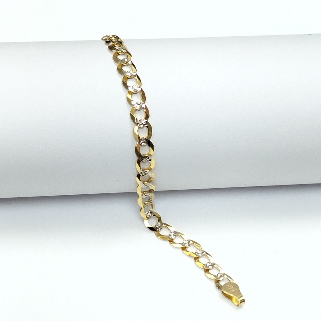PULSERAS TEJIDO BARBADA DIAMANTADA ORO 14K 16 CM 5.3 GR (NUEVO)