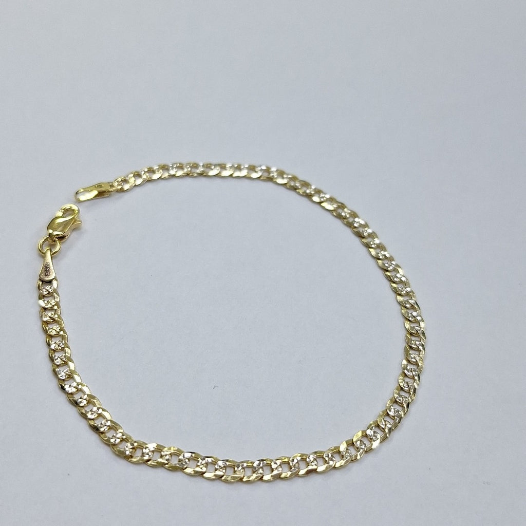 PULSERAS TEJIDO BARBADA DIAMANTADA ORO 14K 18 CM 3.2 GR (NUEVO)