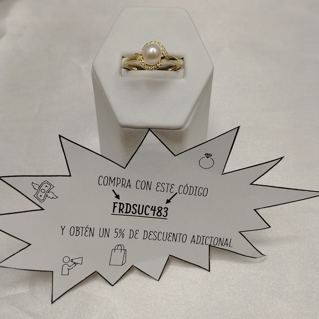ANILLOS CIRCONIAS Y PERLA ORO 10K TALLA 8 2.1 GR (NUEVO)
