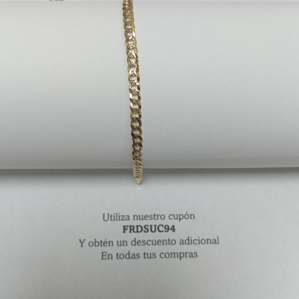PULSERAS TEJIDO BARBADA DIAMANTADA ORO 14K 18 CM 3.1 GR (NUEVO)