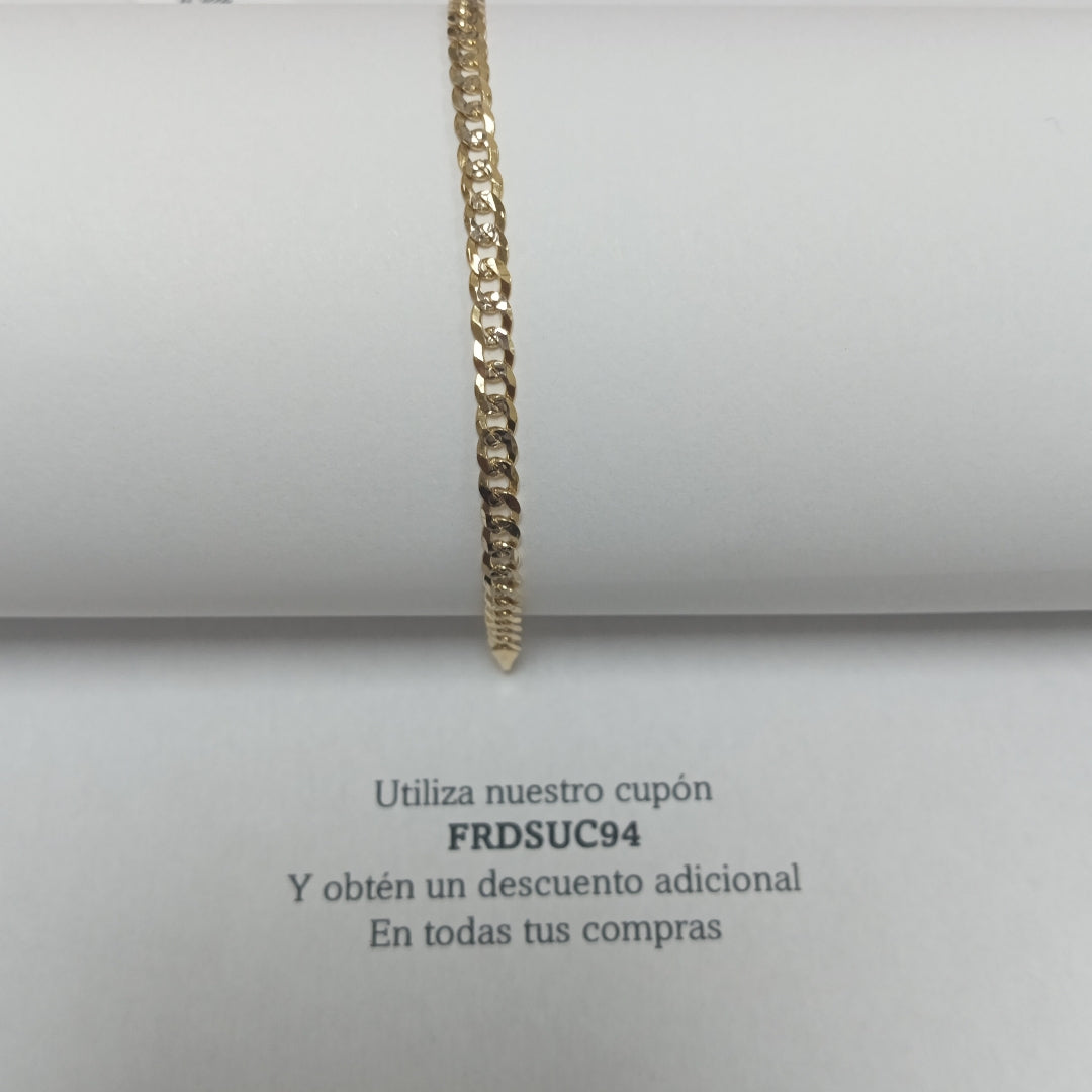 PULSERAS TEJIDO BARBADA DIAMANTADA ORO 14K 18 CM 3.1 GR (NUEVO)