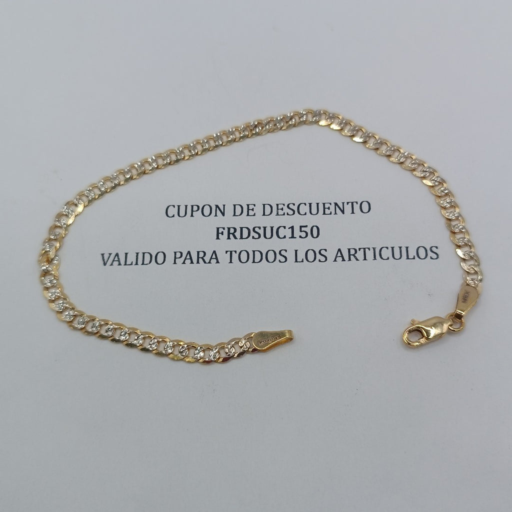 PULSERAS TEJIDO BARBADA DIAMANTADA ORO 14K 21 CM 5 GR (NUEVO)