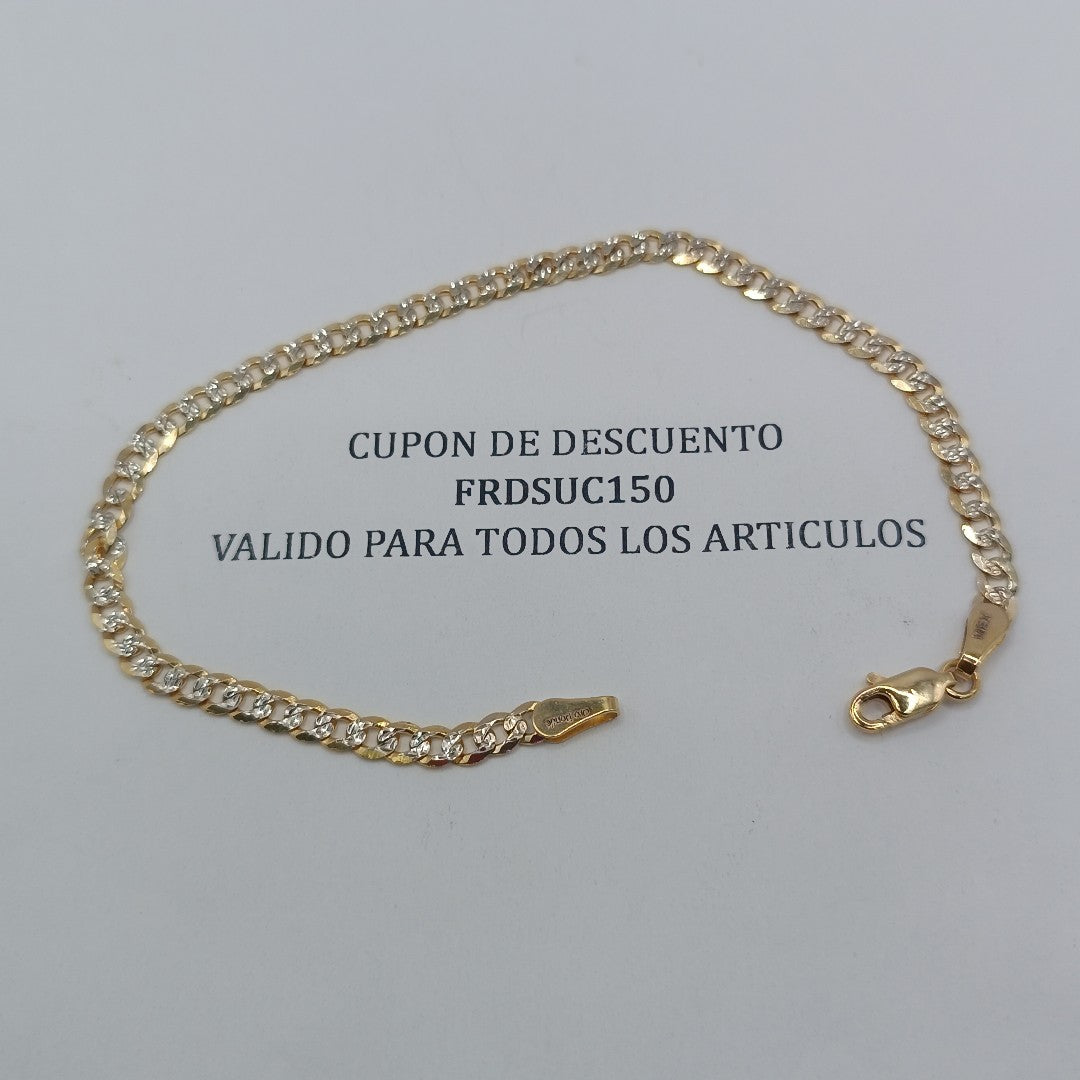PULSERAS TEJIDO BARBADA DIAMANTADA ORO 14K 21 CM 5 GR (NUEVO)