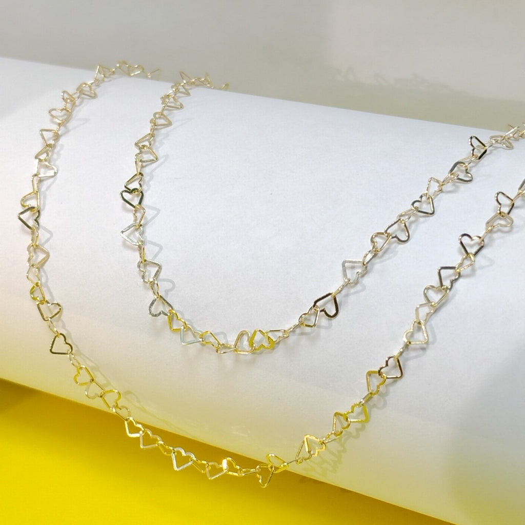CADENAS TEJIDO CORAZONES ORO 10K 55 CM 2.7 GR (NUEVO)