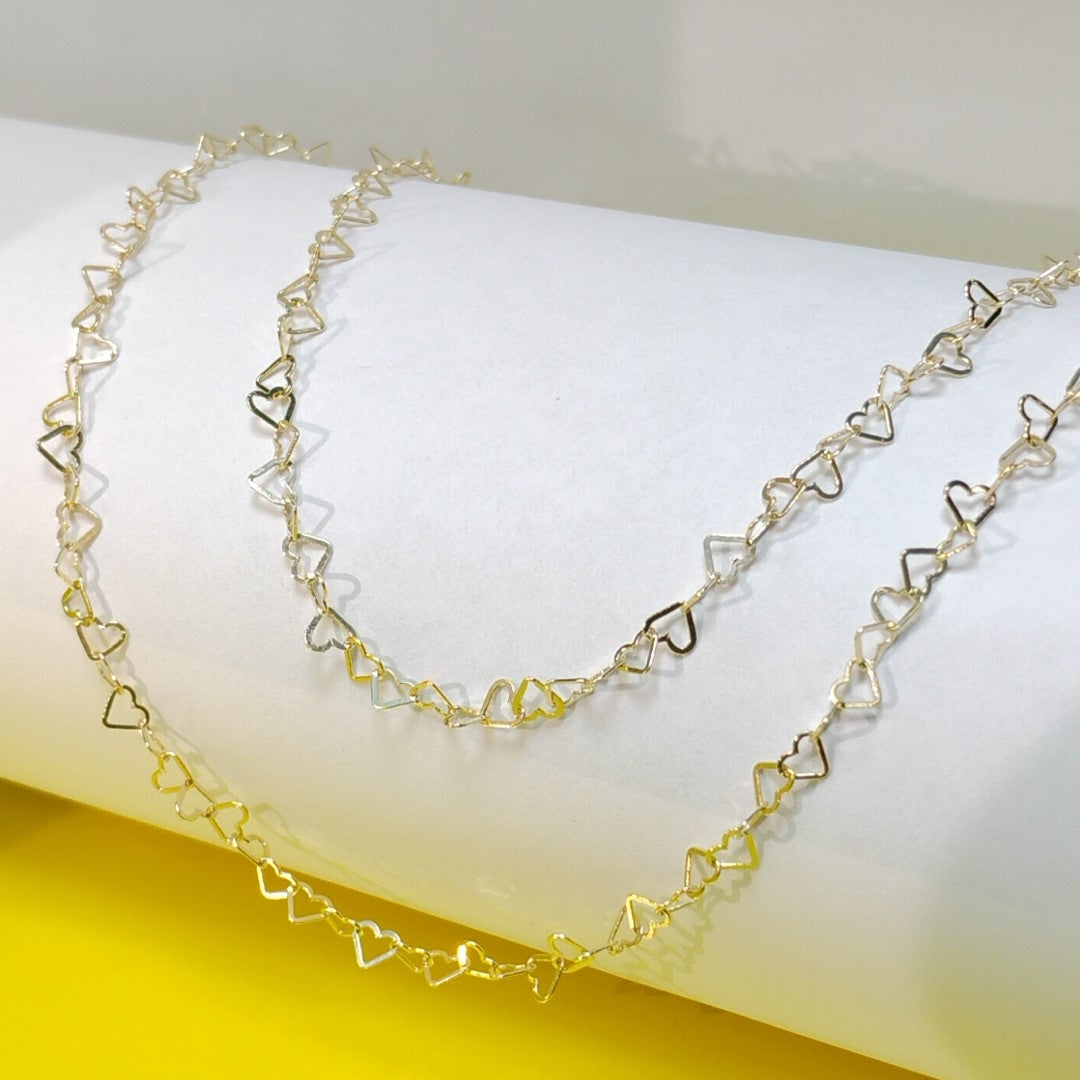 CADENAS TEJIDO CORAZONES ORO 10K 55 CM 2.7 GR (NUEVO)