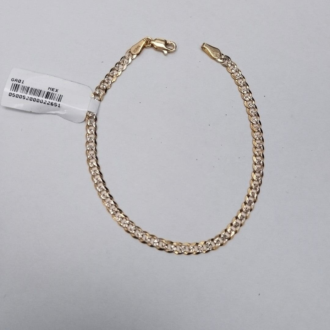 PULSERAS TEJIDO BARBADA DIAMANTADA ORO 14K 21 CM 5.1 GR (NUEVO)