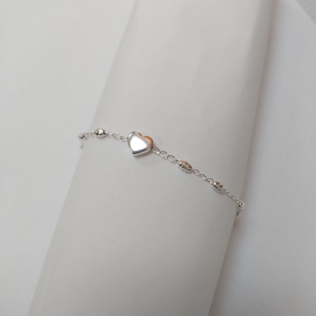 PULSERA TEJIDO CORAZON PLATA .925 18 CM 3.3 GR (NUEVO)