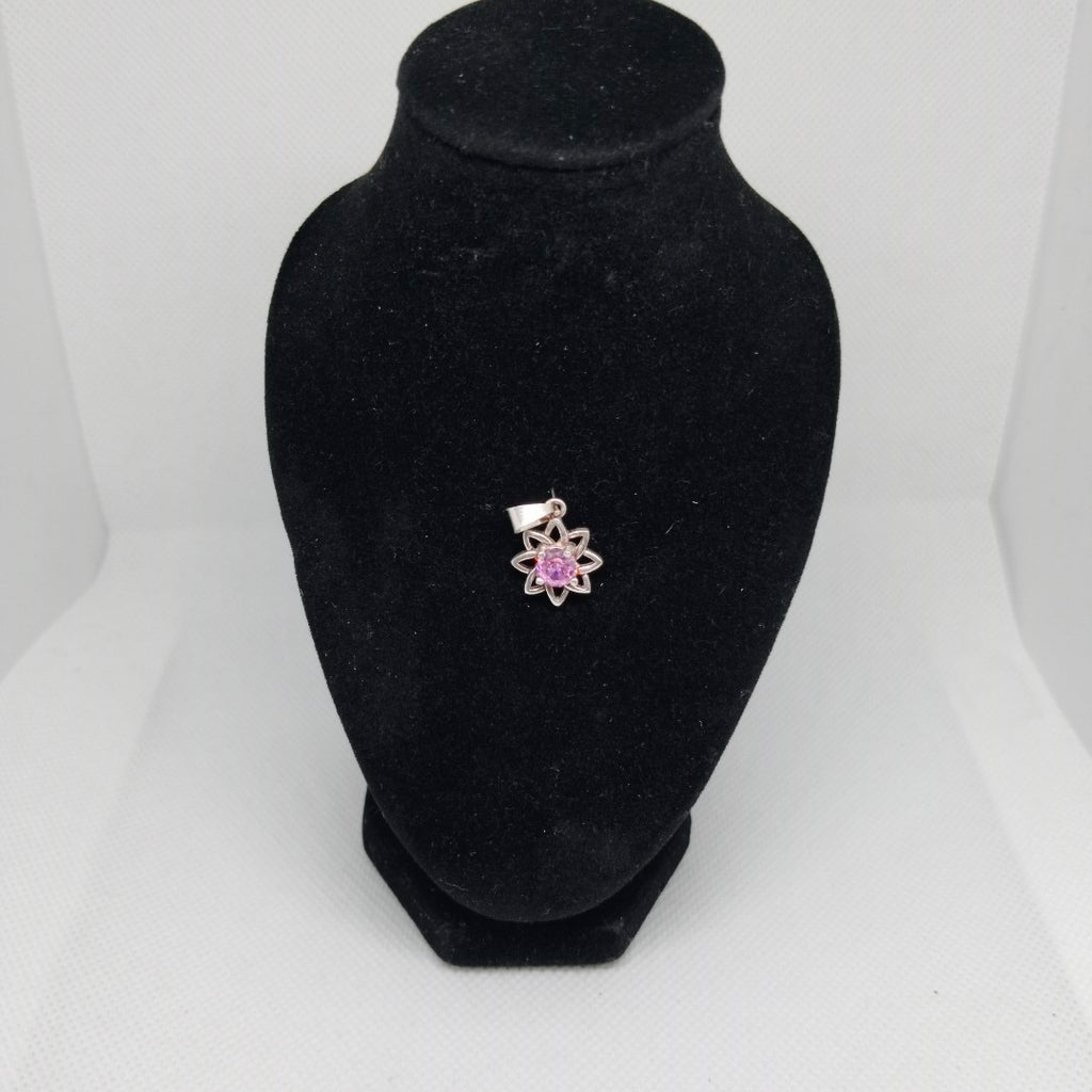DIJE FLOR CON PIEDRA ROSA PLATA .925 2.1 GR (NUEVO)