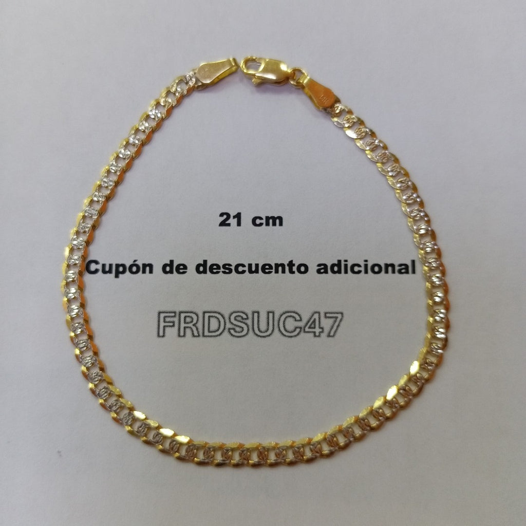 PULSERAS TEJIDO BARBADA DIAMANTADA ORO 14K 21 CM 5 GR (NUEVO)
