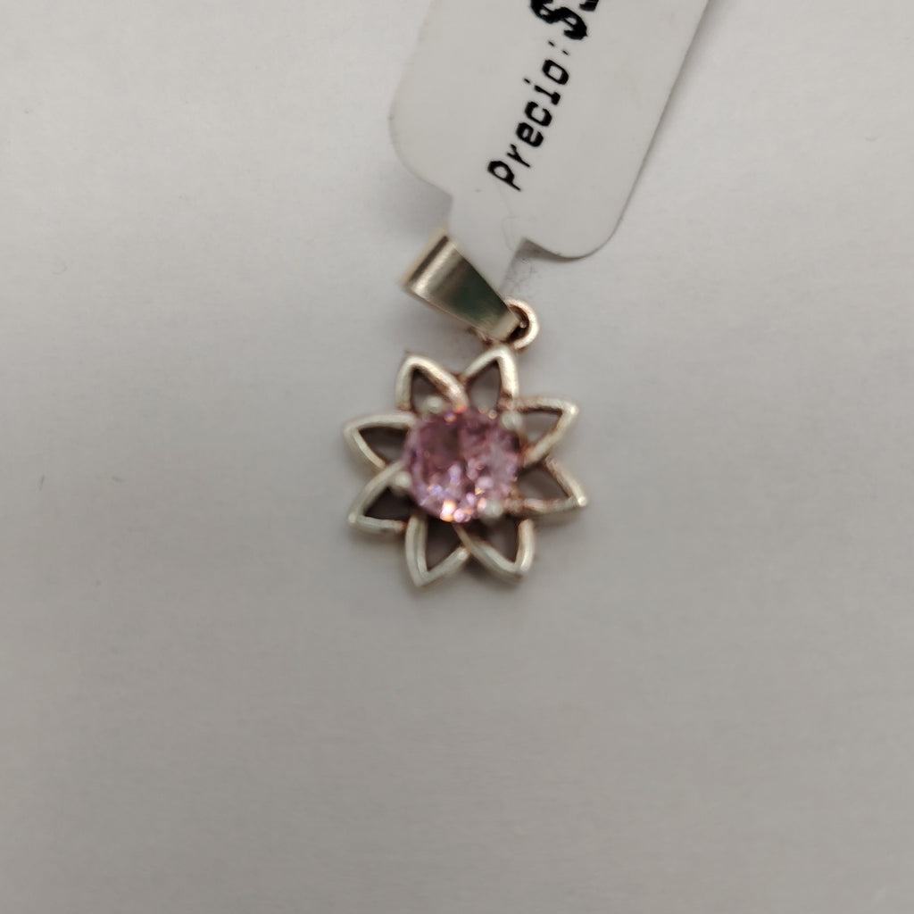 DIJE FLOR CON PIEDRA ROSA PLATA .925 2.1 GR (NUEVO)